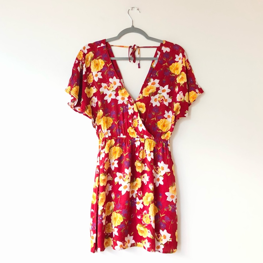 & Other Stories Floral Red Pink Mini Dress 34 4